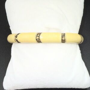Bracelet light yellow Enamel Gold Tone w/ Rhinestones Hinge Bangle Bracelet